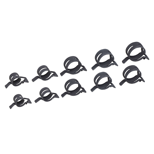 Хомуты пружин.набор 98шт.(13,14,15,16,18,20,21,22,23,24мм) самозажим.,хром-цинк,черн.,кейс