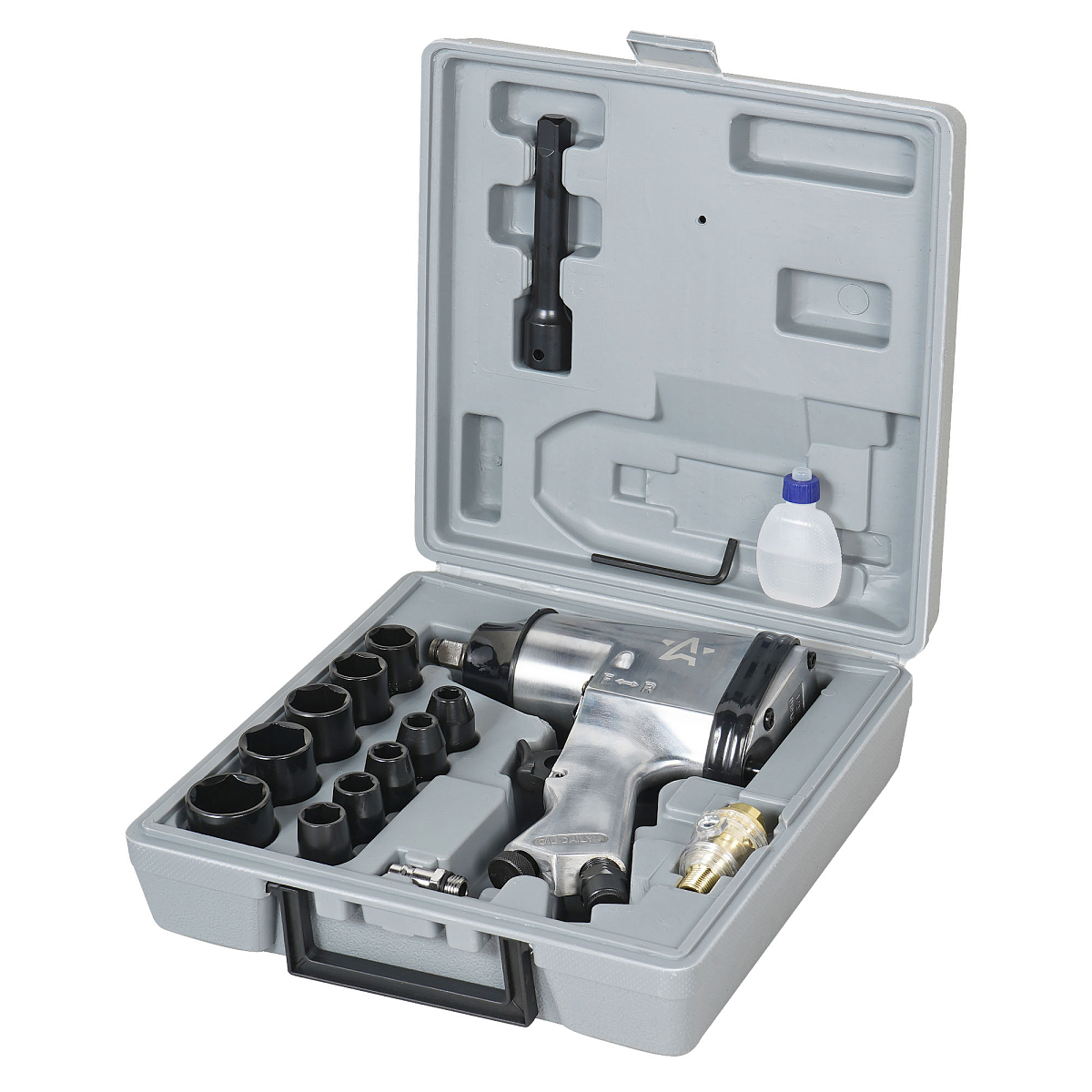 Гайковерт пневматический ударный 1/2"DR 330Нм, набор с головками 17 пр. кейс