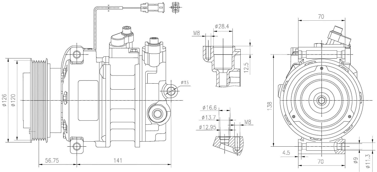 Компрессор кондиционера для автомобилей A4 (B5) (94-)/A6 (C4) (94-) 2.4i