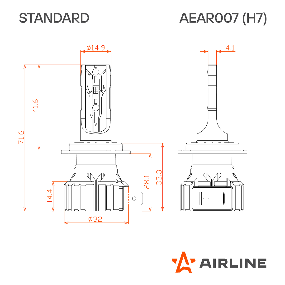 Лампа светодиодная H7 STANDARD, 17Вт, 4000Лм (2000Лм x 2), 6000К (Белый), 12В, комплект 2 шт. МП-серия