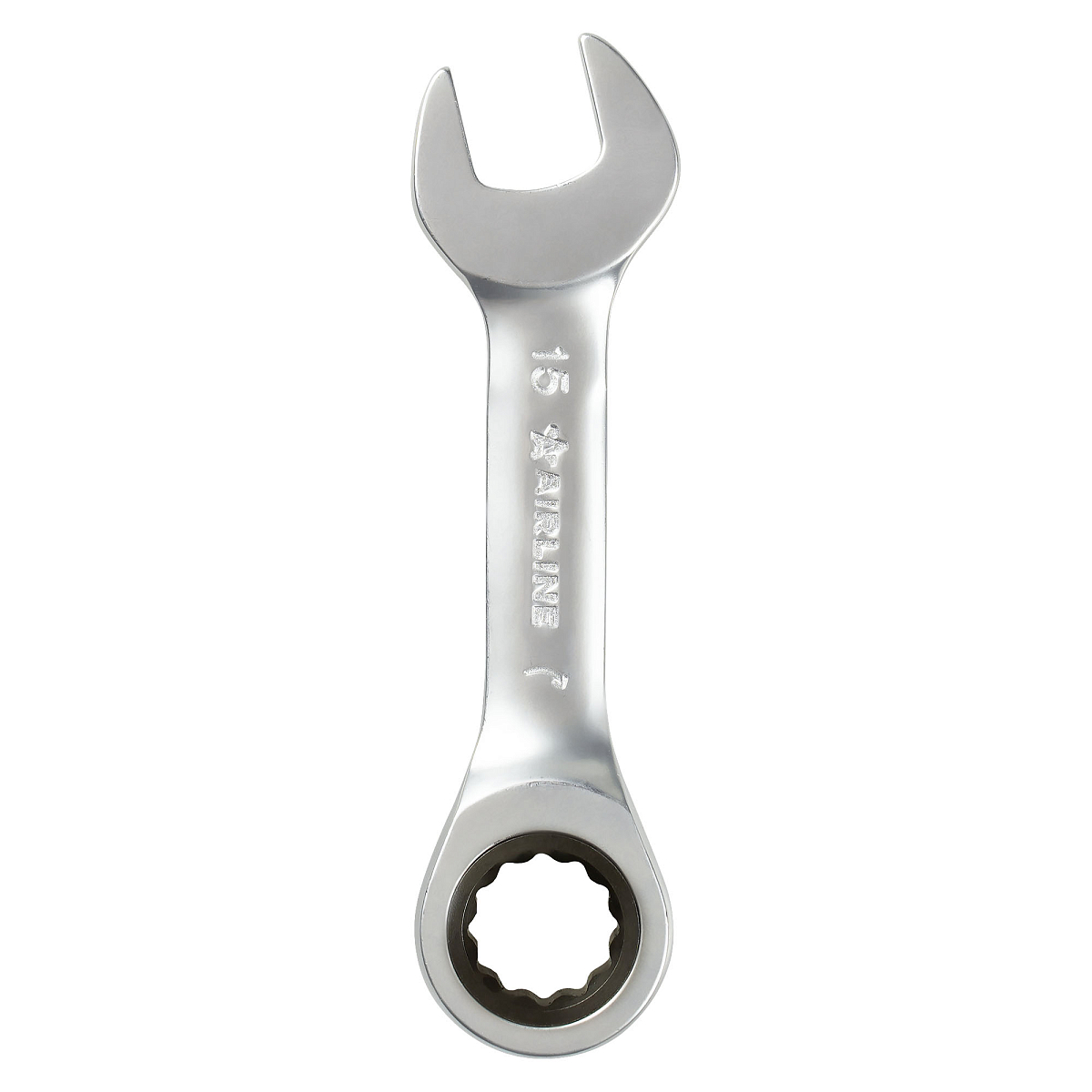 Ключ комбинированный трещоточный короткий 15мм PRO, пласт.подвес