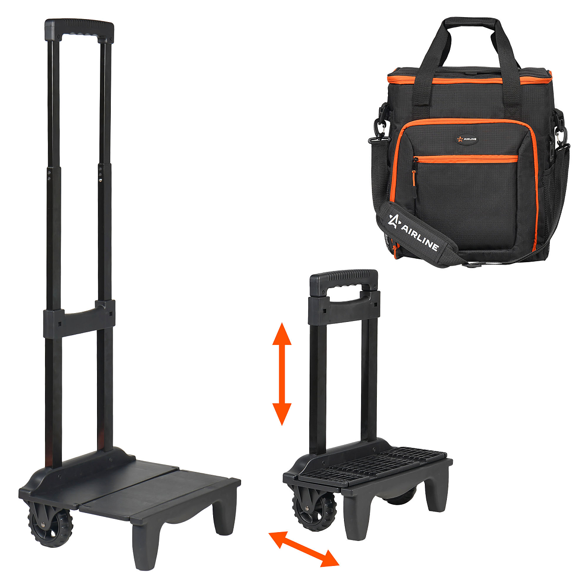 Сумка-холодильник (термосумка) на колесах с телескоп.ручкой 48 л, водонепр., черн./оранж.