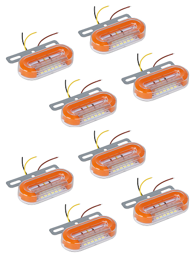 Огонь габаритный светодиодный, 12/24В, оранжевый, кронштейн, подсветка колеса, комплект 8 шт. МП-серия
