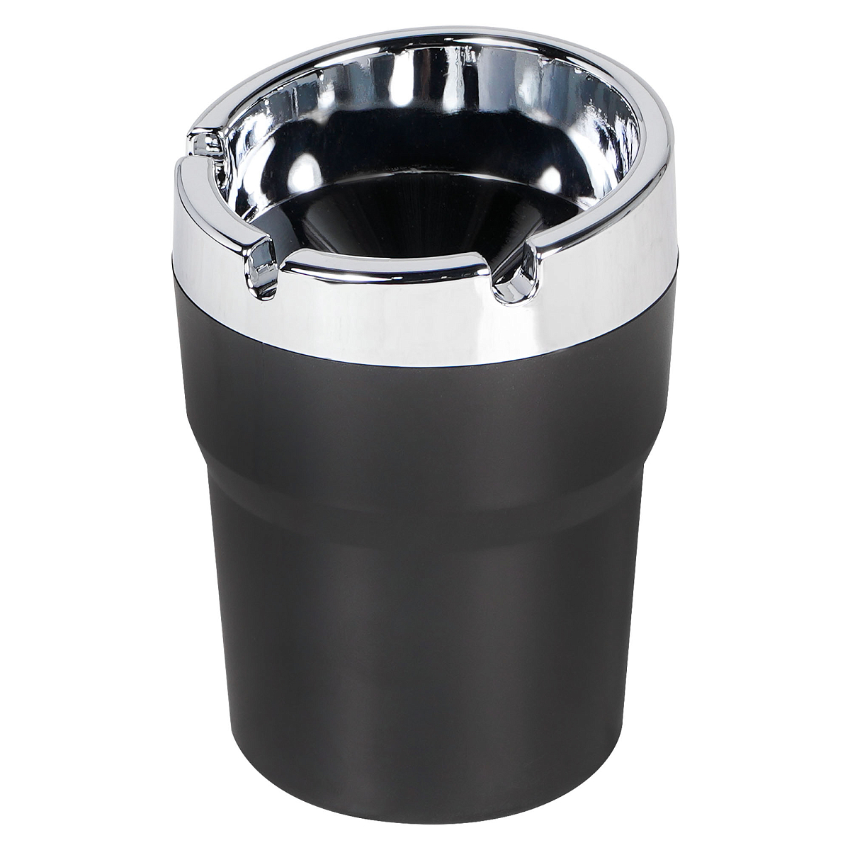Пепельница классическая, круглая, цвет черный/хром