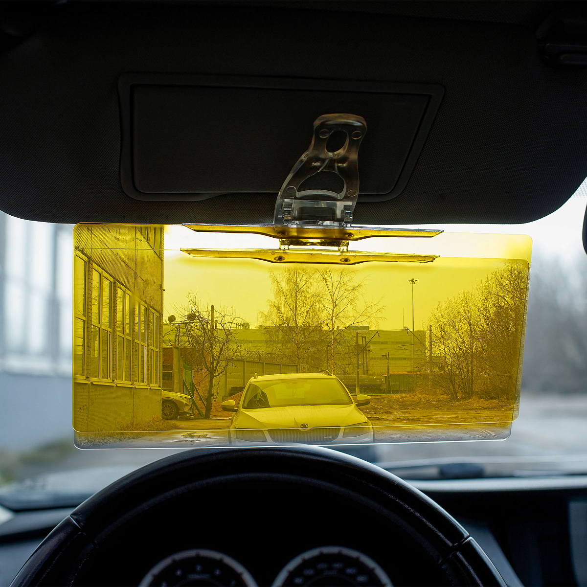 Козырек солнцезащитный, антибликовый, два стекла, универсальное крепление-клипса