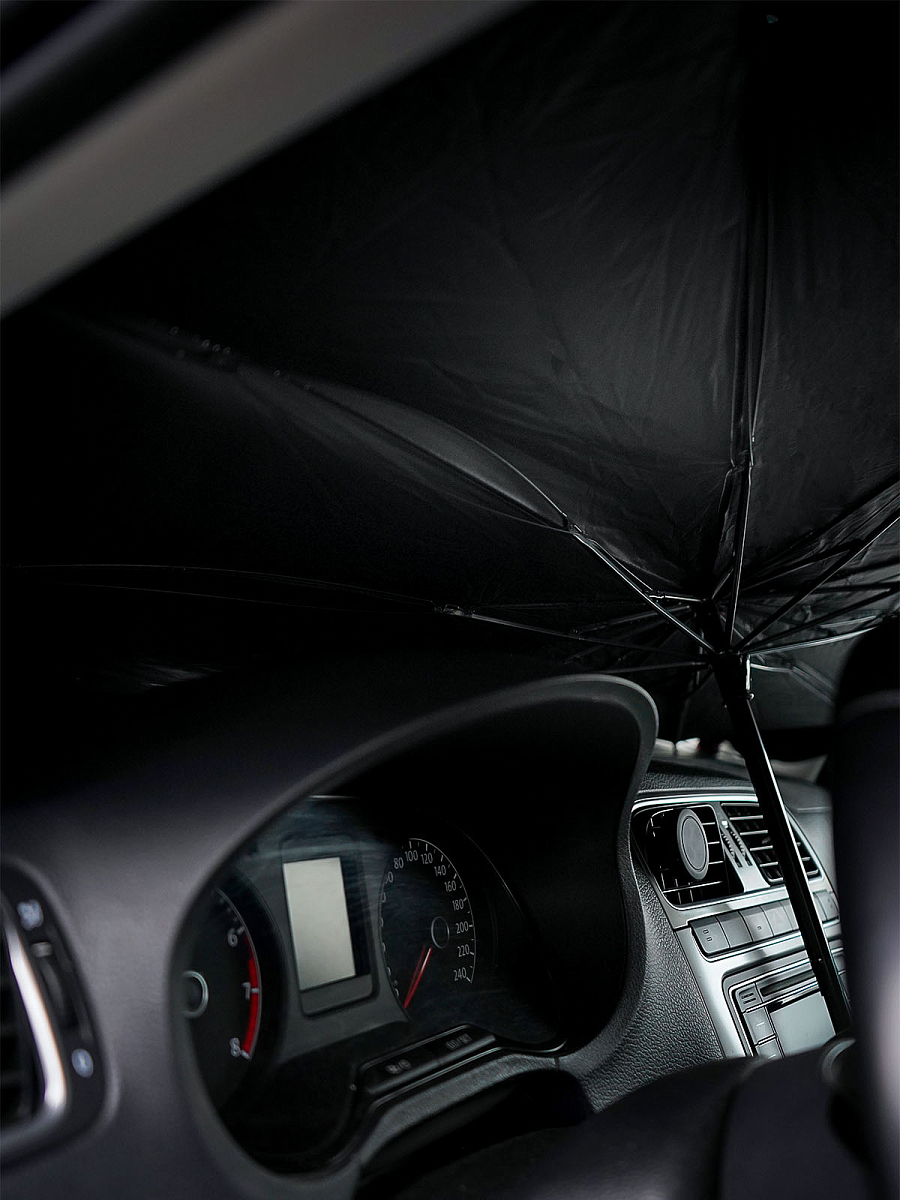Шторка солнцезащитная 70*130см на лобовое стекло, зонт, складная, черная/серая