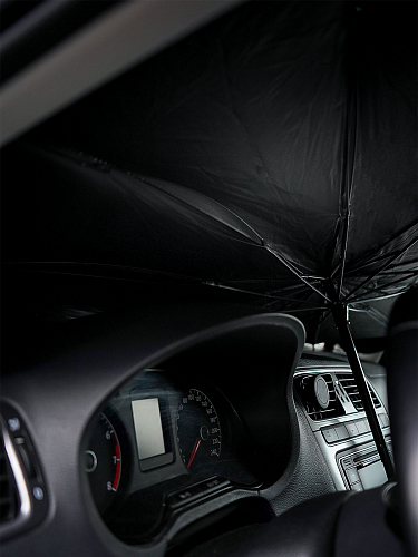 Шторка солнцезащитная 70*130см на лобовое стекло, зонт, складная, черная/серая