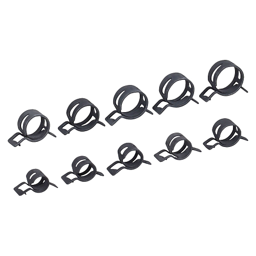 Хомуты пружин.набор 98шт.(13,14,15,16,18,20,21,22,23,24мм) самозажим.,хром-цинк,черн.,кейс