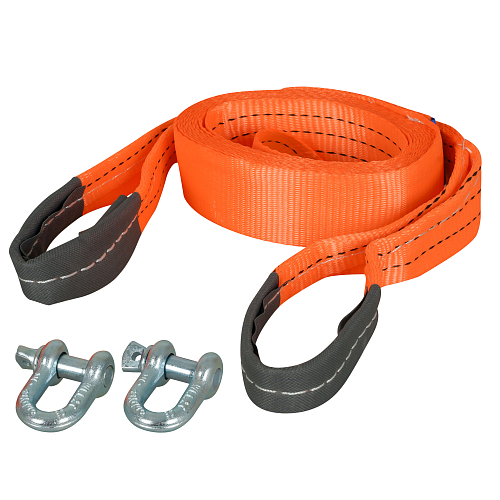 Трос VIP буксировочный усиленный (лента) 5 т, 5 м, 2 металл. шакла, с мешком