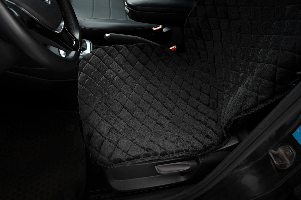 Накидка из искусственного меха, черная с коротким ворсом, на переднее сиденье, 1 шт.