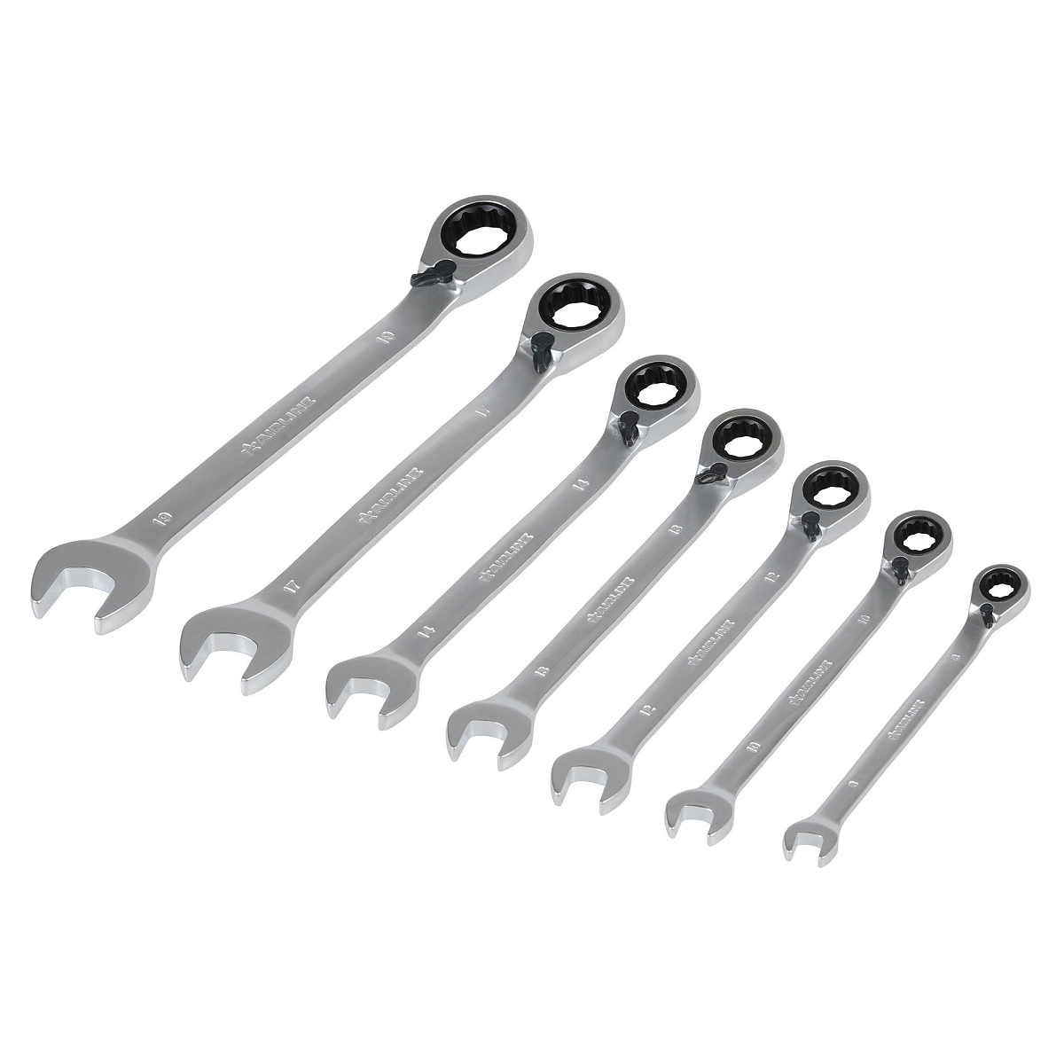 Набор ключей комбинированных трещоточных PRO 7пр. с переключателем (8-19мм) холдер