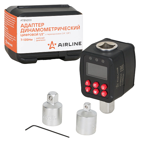 Адаптер динамометрический цифровой 1/2" 7-135Нм, с переходниками (1/4", 3/8"), кейс