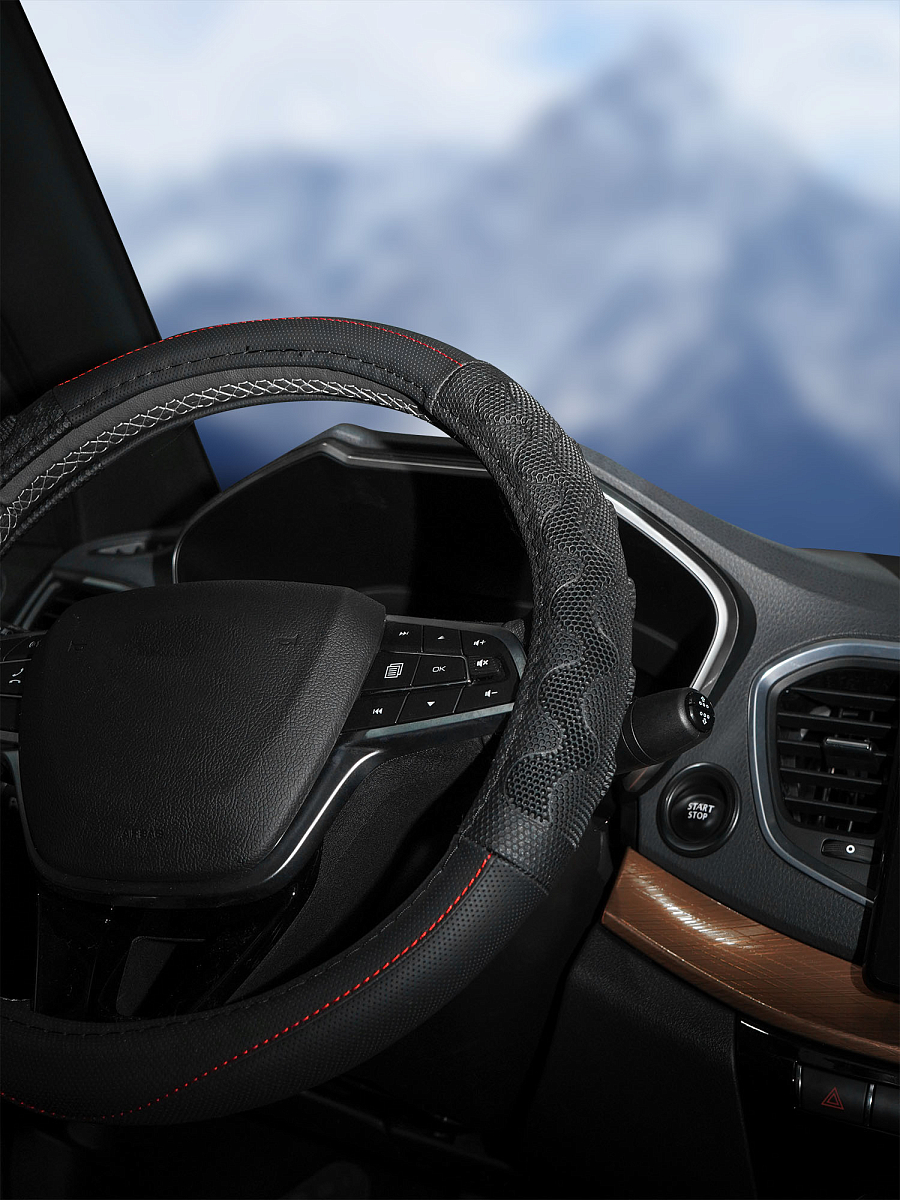 Оплетка на руль, искусст. кожа, с ПВХ рельефом, черная, 38 см/М