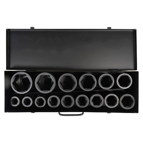 Набор головок ударных 1"DR L=60мм, 15пр. (22-60мм) металл.кейс