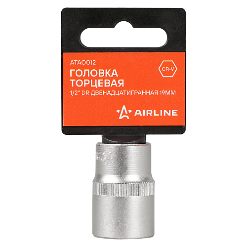 Головка торцевая 1/2"DR двенадцатигранная 19мм, L=38мм пласт.подвес