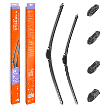 Щетки стеклоочистителя 600/500мм (24"/20") бескаркасные для а/м Toyota Camry (06-14), Great Wall Hovaer (05-10), Kia Sorento II (09-17)/Soul (14-18), Hyundai Starex (07-), Changan UNI-K (20-) Audi Q5 (08-17), комплект, 4 типа адаптеров