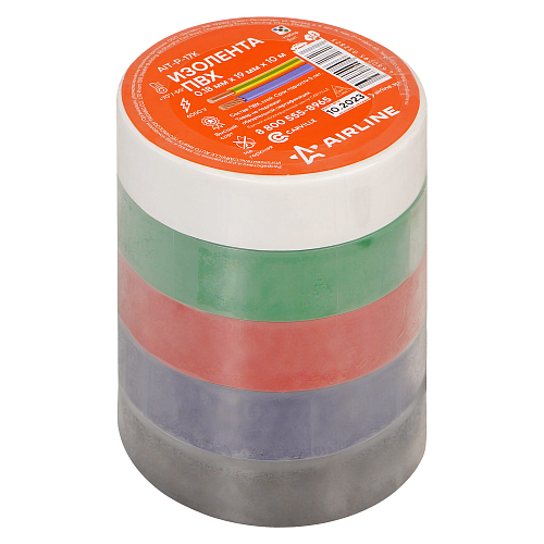 Изолента ПВХ, набор 5 шт.(син.,чёр.,кр.,зел., бел.), 19 мм*10 м