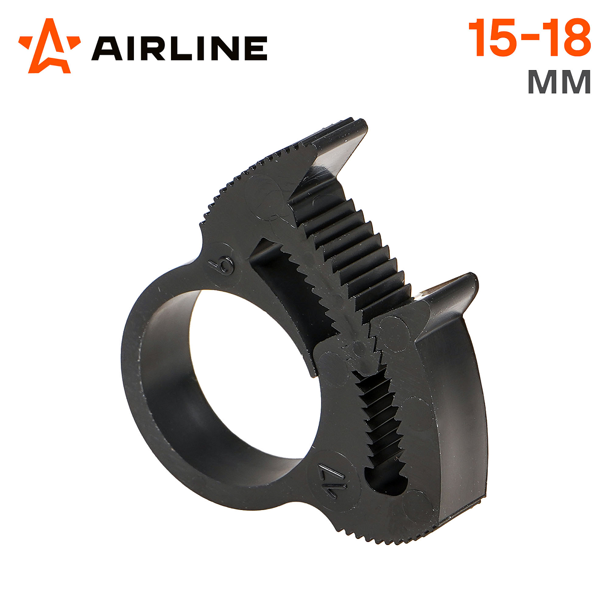 Хомут 15-18/7 мм, силовой зубчатый замок, пластик (ПА66) черный