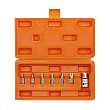 Набор бит вставок TORX 3/8" 30мм с держателем бит 1/2"DR 7 пр. в кейсе